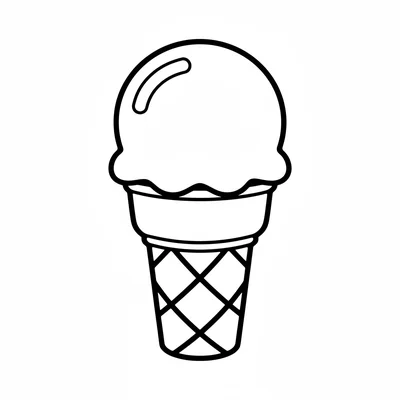 A tall ice cream cone with a large rounded scoop on top sitting in a simple coloring page