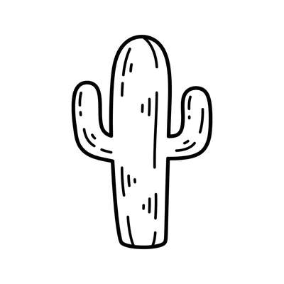 A tall simple cactus facing forward, its thick vertical main trunk with two coloring page
