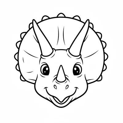 A Triceratops head zoomed in close, filling the page, its wide bony frill with… coloring page