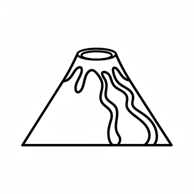 A simple volcano facing the viewer, its wide triangular mountain shape coloring page