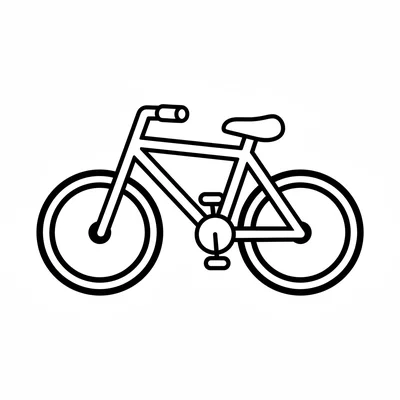 A wide bicycle facing the viewer from the side, its two large equal circle coloring page