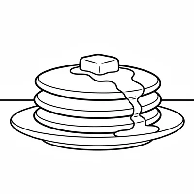 A wide flat pancake stack with three large round pancakes stacked on a simple coloring page