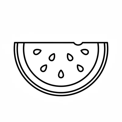 A wide slice of watermelon showing its semicircular shape, a thick green rind coloring page