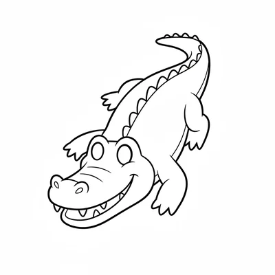A wide smiling crocodile seen from above, its long flat body tapering coloring page