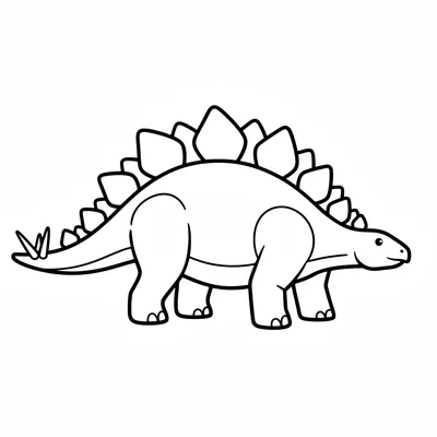 A wide Stegosaurus seen from the side, its arched back lined with a row of larg… coloring page