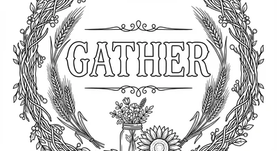 Render the exact text 'GATHER' in Chalkboard Sign style. IN… coloring page