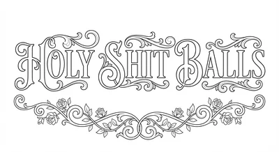 Render the exact text 'HOLY SHIT BALLS' in High-End Wedding Script style. Elega… coloring page