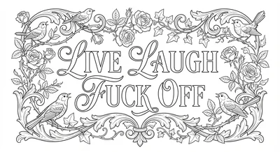 Render the exact text 'LIVE LAUGH FUCK OFF' in High-End Wedding Script style. E… coloring page