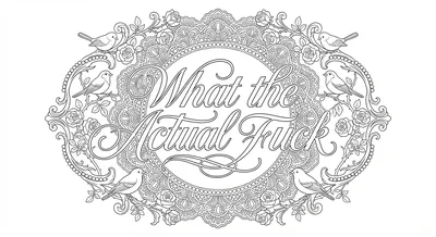 Render the exact text 'WHAT THE ACTUAL FUCK' in High-End Wedding Script style.… coloring page