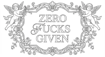 Render the exact text 'ZERO FUCKS GIVEN' in High-End Wedding Script style. Eleg… coloring page