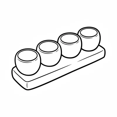 A simple ceramic egg holder with four round egg cups in a row on a simple coloring page