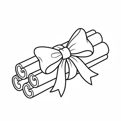 A simple cinnamon stick bundle tied with a ribbon bow, three thick cylinder coloring page