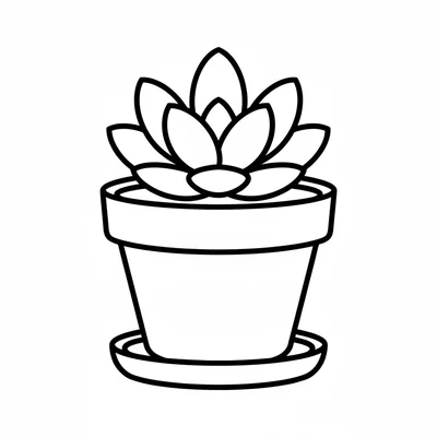 A simple clay pot with a succulent plant inside, a rosette of plump oval leaves coloring page