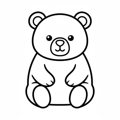 A fat little brown bear sitting upright and facing front, with a round head coloring page
