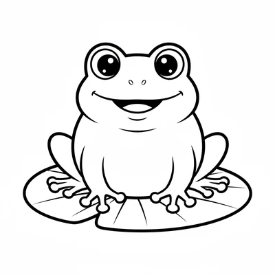 A fat little frog sitting upright on a lily pad, viewed from the front coloring page
