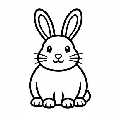A fat round rabbit viewed from the front, sitting upright with long ears coloring page