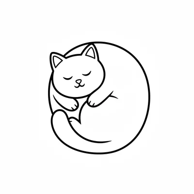 A fat sleeping cat curled into a circle, viewed from above, with simple ear coloring page