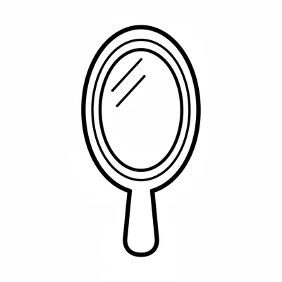 A simple oval hand mirror with a round reflective face and a short thick handle coloring page