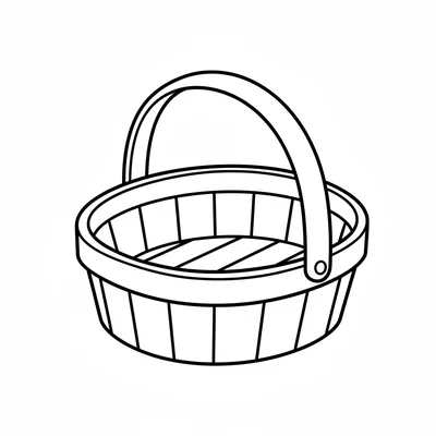 A simple oval trug garden basket with a curved handle, shallow sides coloring page