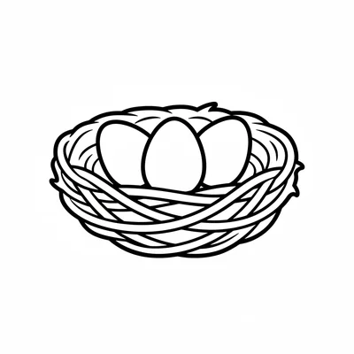 A round bird's nest resting on a flat surface, made of overlapping thick curved coloring page