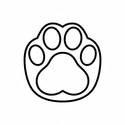 A simple round cat's paw print with four circular toe beans above a large coloring page