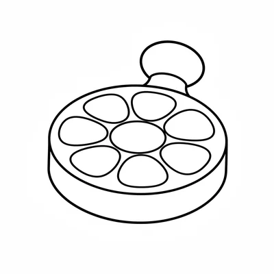 A simple round ceramic stamp with a flower pattern on its face and a round knob coloring page