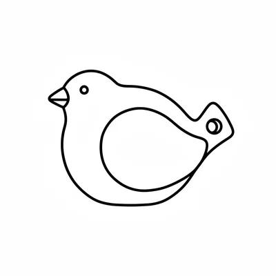 A simple round clay bird whistle in the shape of a small fat bird, viewed coloring page