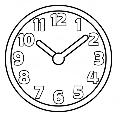 A simple round clock face with large numbers around the edge and two thick coloring page
