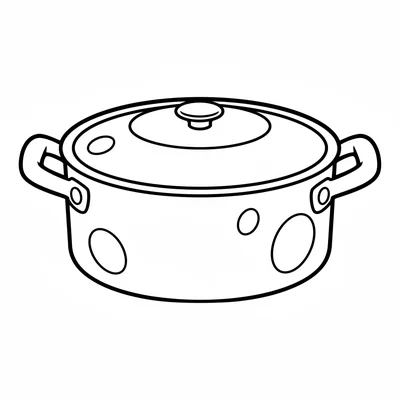 A simple round copper pot with two side handles and a flat lid, viewed coloring page