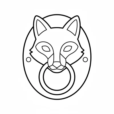 A simple round door knocker shaped like a fox head with a ring through coloring page