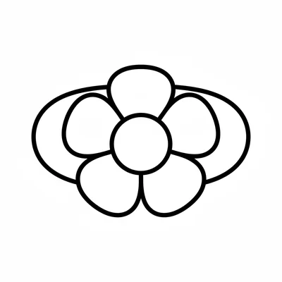 A simple round drawer handle pull in the shape of a flower with petals, viewed coloring page