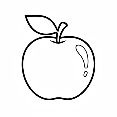 A simple round green apple with a short stem and one small oval leaf coloring page