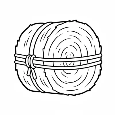 A simple round hay bale tied with a rope around the middle, viewed straight-on coloring page