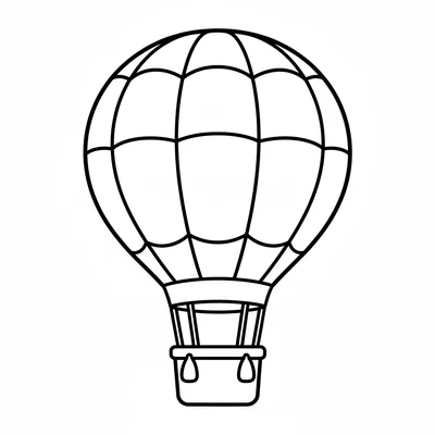 A simple round hot air balloon shape with a wicker basket hanging below, viewed coloring page