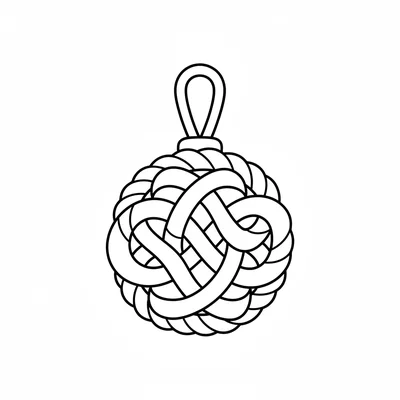 A simple round knot charm made of twisted rope in a Celtic knot pattern, viewed coloring page