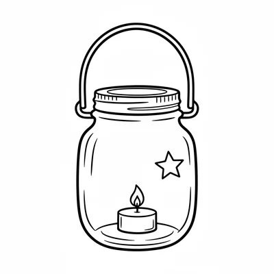 A simple round lantern made from a mason jar with a wire handle and a tea light coloring page