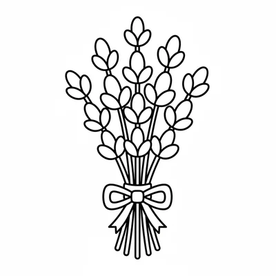 A round lavender bundle tied with a simple ribbon bow at the base, the lavender coloring page