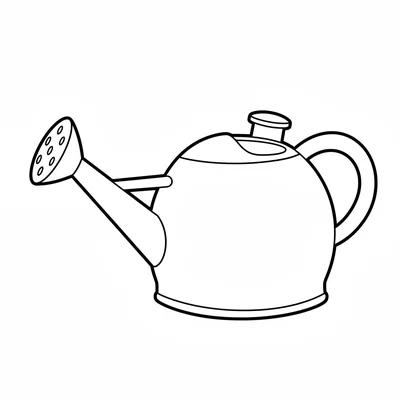 A round metal watering can with a long curved spout and a looped handle coloring page