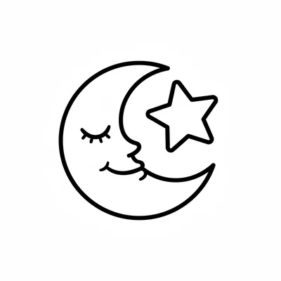 A simple round moon shape, a crescent moon with a curled face inside, a single coloring page