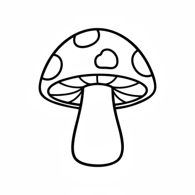 A simple round mushroom with a spotted red cap and white stem, viewed coloring page