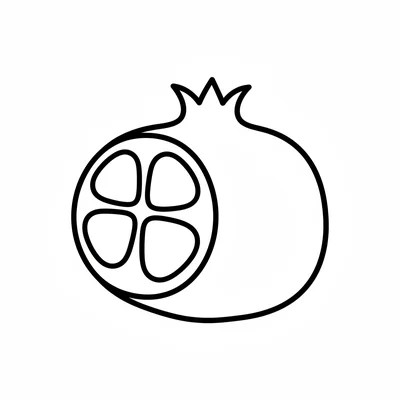 A simple round pomegranate with a star-shaped crown top, the round body coloring page