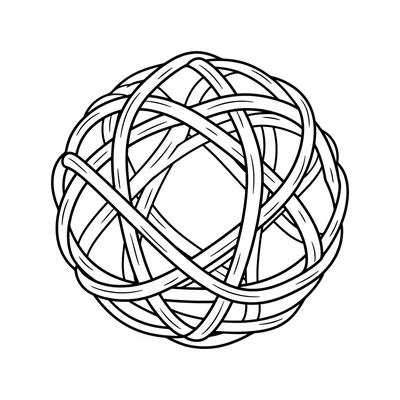 A simple round wicker ball decoration with a visible weave pattern, viewed coloring page