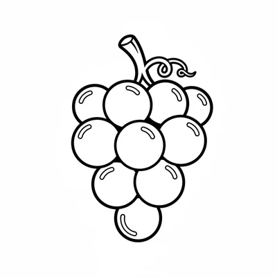 A single bunch of grapes with a curved stem, round grape circles clustered coloring page
