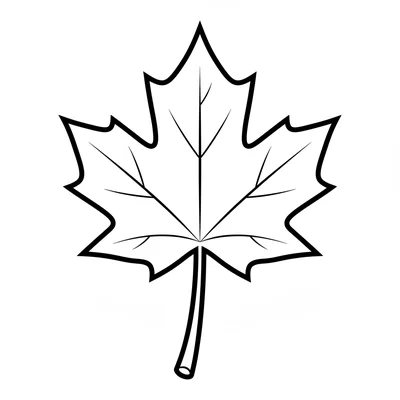 A single large maple leaf with five pointed lobes and a long stem, viewed flat coloring page