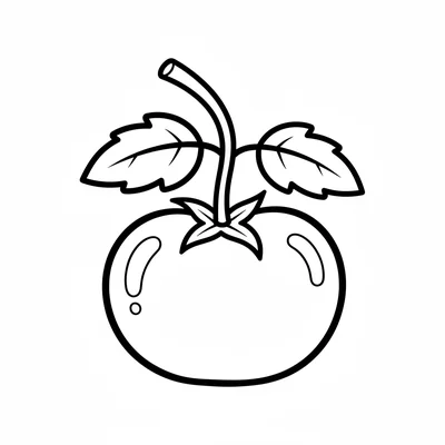 A single ripe tomato on the vine with a star-shaped green calyx on top coloring page