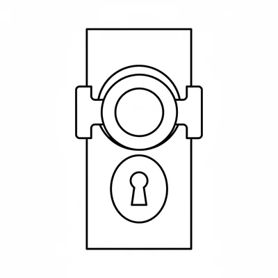 A single round doorknob with a simple keyhole plate below it, viewed coloring page