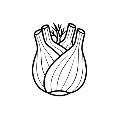 A single round fennel bulb with flat trimmed base and a few fronds visible coloring page