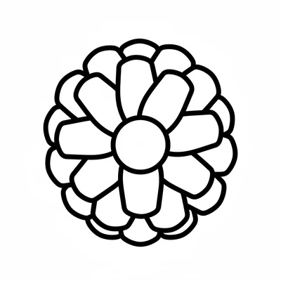 A single round pinecone viewed from the front, the scales arranged coloring page