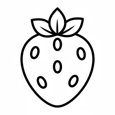 A single round strawberry with a leafy green hull at the top and a few seed coloring page