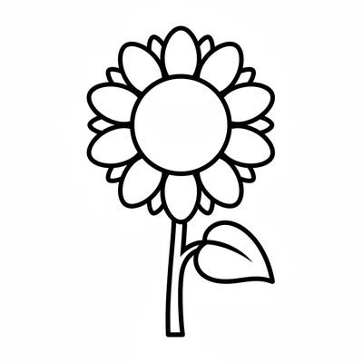 A single sunflower with a large round center disc and a ring of broad oval coloring page